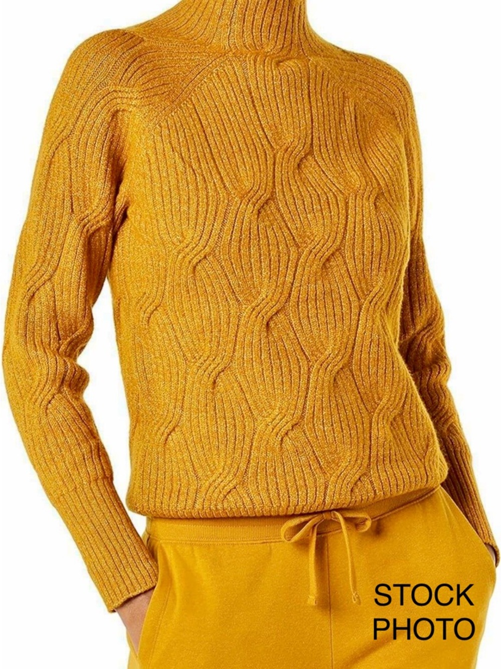 Amazon Essentials Mustard Yellow Cable Knit Turtleneck Sweater